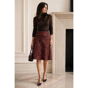 Tibi Red Embroidered Wool A-Line Skirt US 4 Knee Length Floral